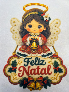 Plaquinha Anjinho Feliz Natal "Coleção Costurados a mão"