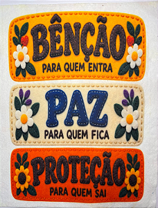 Plaquinha Benção, Paz e Proteção "Coleção Costurados a mão"