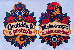 Plaquinha Gratidão... e Minha energia... "Coleção Costurados a mão"