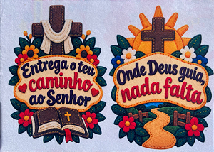 Plaquinha Entrega teu caminho... e Onde Deus guia... "Coleção Costurados a mão"
