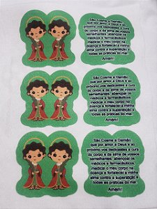 Santinho com Oração - São Cosme e São Damião 9cm