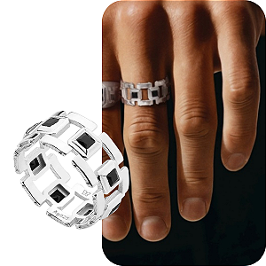 Anel Masculino Rommanel Prata925 Maciça c 8 Zircônias Carrê