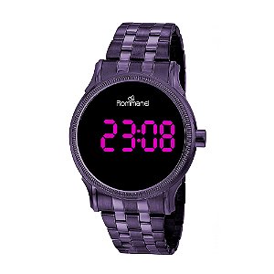 Relogio Feminino Digital Rommanel Metal Roxo/Preto Resistente a Água