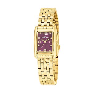 Relogio Feminino Rommanel Dourado Lilás com 8 Cristais Resistente a Água