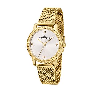 Relogio Feminino Rommanel Dourado Metal c4 Cristais Resistente a Água