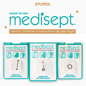 KIT Piercing + GEL de Limpeza Cicatrizante - Aço Cirúrgico – Antialérgico Esterilizado Medisept Studex