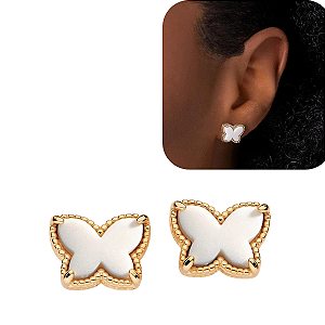 Brinco Borboleta Com Pedra Sintetica Rommanel Folheado Ouro
