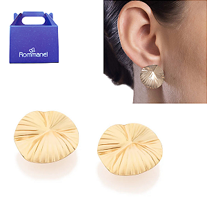 Brinco Botão Ondulado Com texturas Rommanel Folheado a Ouro