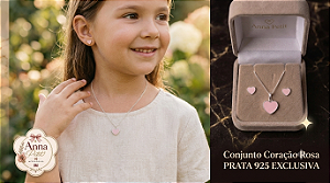 Conjunto Infantil Coração em Prata 925 e Resina Colorida - Anna Petit