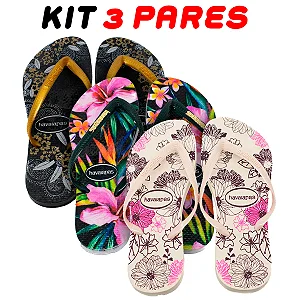 Kit 3 Chinelos Feminino Havaianas Flores