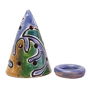 Luminária de cerâmica com porta vela azul e verde
