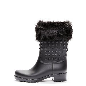 Galocha Fluffy - Bota Feminina Impermeável Preto Matte Spike e Meia