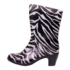 Galocha Bota Feminina Impermeável HK02 Zebra com Salto Gasf