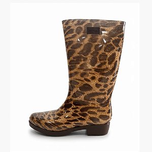 Galocha Bota Feminina Cano Longo Animal Print KT060 Onça
