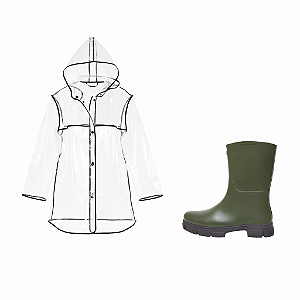 Kit Galocha Verde Cano Médio Solado Tratorado + Capa de Chuva Cristal/Preto