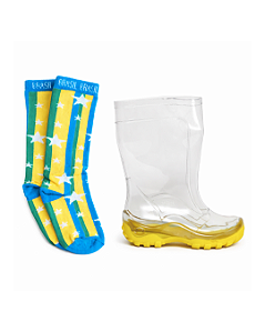 Kit Galocha Transparente/Amarelo + Meia 3/4 Brasil Infantil