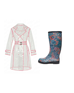 Kit Galocha Cano Longo Estampada Ktb020 + Capa de Chuva Cristal/Rosa Ck003