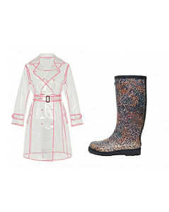 Kit Galocha Cano Longo Estampada Ktb019 + Capa de Chuva Cristal/Rosa Ck003