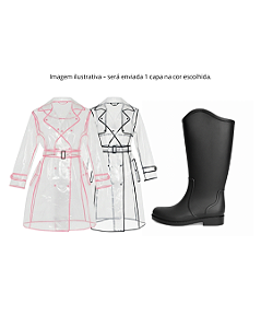 Kit Galocha Cano Longo Preta Kt061 + 1 Capa de Chuva Longa Ck003