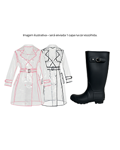 Kit Galocha Cano Longo Preta Kt001 + 1 Capa de Chuva Longa Ck003