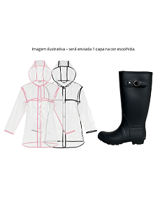 Kit Galocha Cano Longo Preta Kt001 + 1 Capa de Chuva Curta Ck001