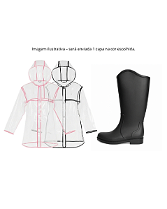 Kit Galocha Cano Longo Preta Kt061 + 1 Capa de Chuva Curta Ck001