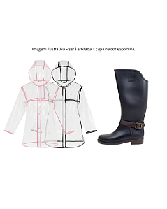 Kit Galocha Cano Longo Preta com Fivela Kt002 + 1 Capa de Chuva Curta Ck001
