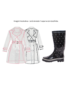 Kit Galocha Cano Longo Preta Poá Ktb018 + 1 Capa de Chuva Longa Ck003