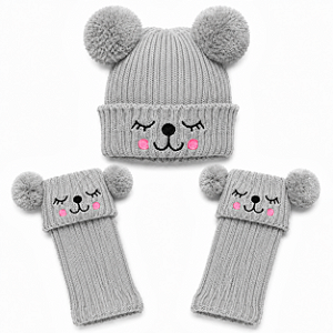 Kit Compre 1 Par de Polaina Pompom Pg002 + Ganhe 1 Gorro Pompom Gg002