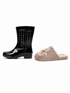 Kit Galocha Cano Médio Preta AD027 + Pantufa Bege 211097
