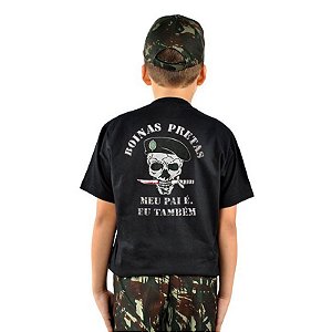 Camiseta Infantil Estampada Boinas Pretas | Elite