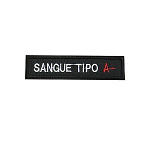 Patch Bordado Tipo Sanguíneo A- com Fecho de Contato