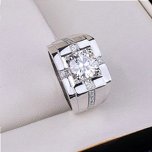 Anel Masculino Banhado Prata Esterlina 925 Ajustável com Pedra Zircônia Fusion Frete Grátis