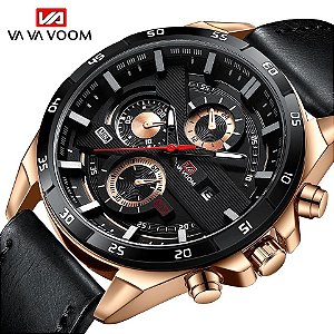 Relógio Masculino Pulseira Em Couro Cronógrafo Quartzo VA VA VOOM