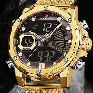 Relógio Masculino Pulseira em Aço Cronógrafo Quartzo Naviforce