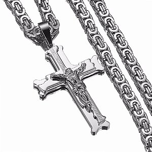 Corrente Masculina Aço Inox + Pingente Cruz - 6MM x 60CM
