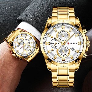 Relógio Curren Masculino Cronógrafo Quartzo Pulseira Em Aço Inox Á Prova D' Água