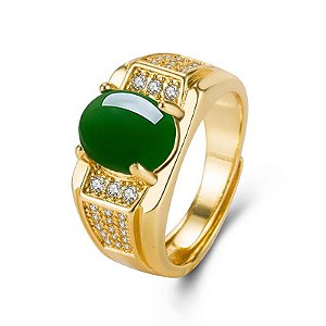 Anel Banhado a Ouro Pedra Jade Fusion Luxo