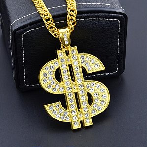 Corrente + Pingente Dinheiro Cifrão Banhado a Ouro 18K