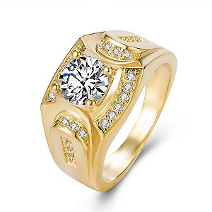 Anel Pedra Zircônia Ajustável Banhado a Ouro 18K