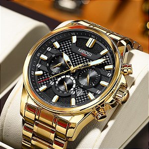 Relógio Nibosi Masculino Cronógrafo Quartzo Pulseira Aço Inox