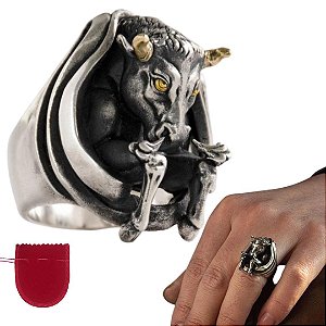 Anel Banhado Prata 925 Masculino Touro Fortuna Ajustável