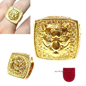 Anel Masculino Banhado a Ouro Tigre  Ajustável