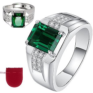 Anel Banhado Prata 925 Esmeralda Fusion Zircônia Ajustável