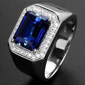 Anel Banhado Pedra Azul Prata 925  Zircônias Ajustável