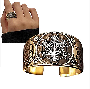 Anel Ouro Velho Kabbalah Estrela Proteção Mantra Regulável