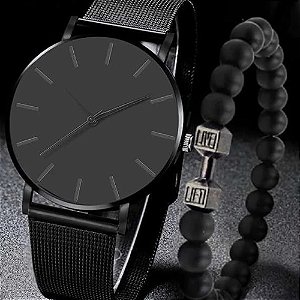 Relógio Pulseira de Aço Total Black Minimalista