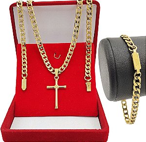 Corrente + Pulseira Banhado a Ouro 18 K Conjunto
