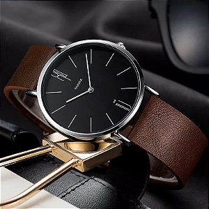 Relógio Masculino Yazole Ultra Design Pulseira Couro Minimalista
