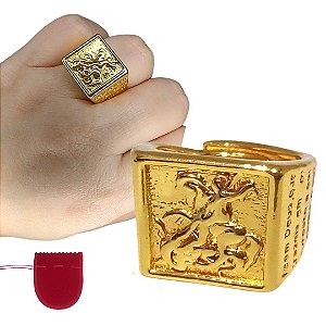 Anel Grande São Jorge Guerreiro Banhado a Ouro 18K Ajustável